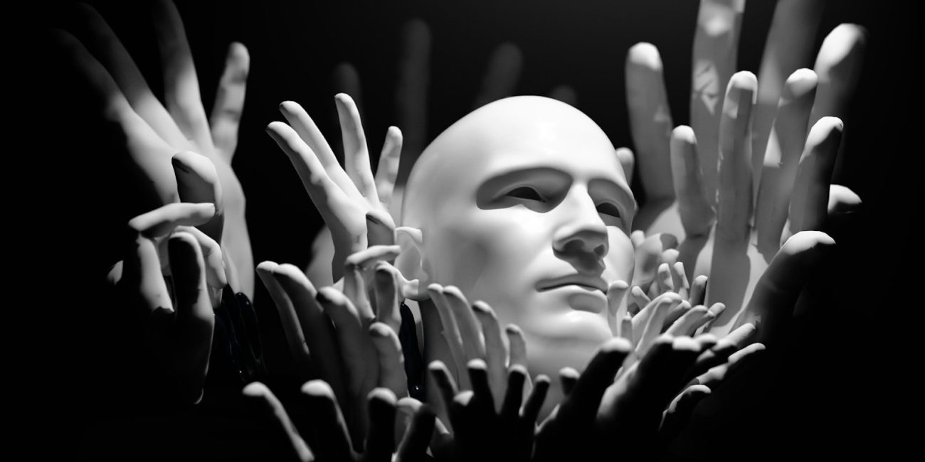 A black and white photo of a mannequin's head